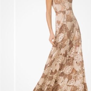Dress the Population Tan and Cream Floral Maxi Dress